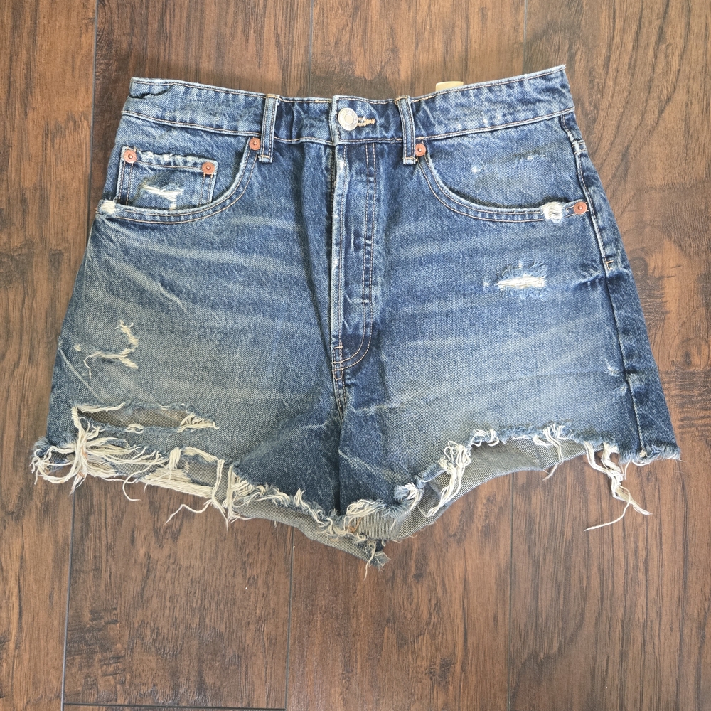 Zara Frayed Dark Blue Distressed Denim Shorts